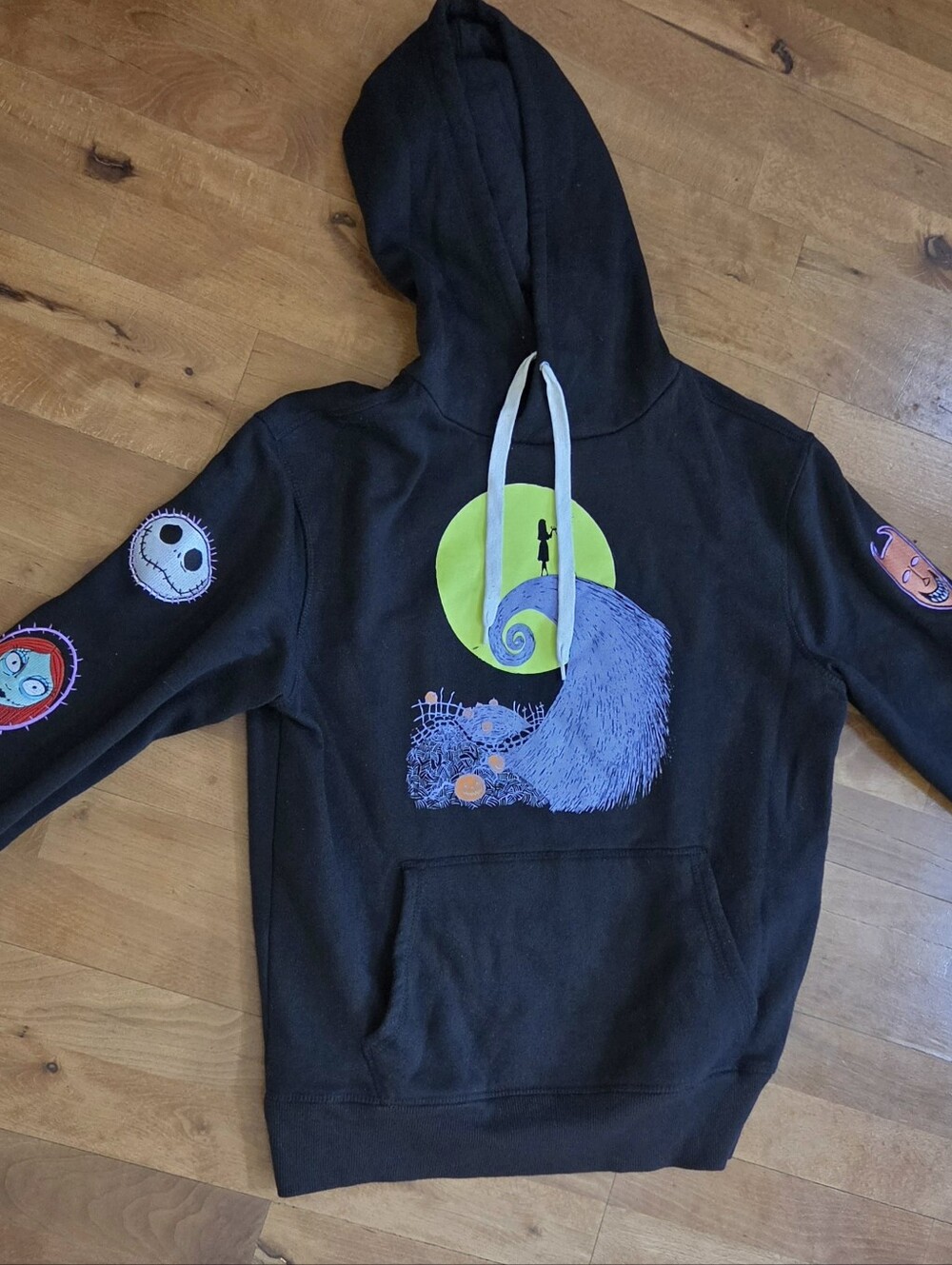 Vintage Black 'Nightmare' Graphic Hoodie with Lime Moon Small